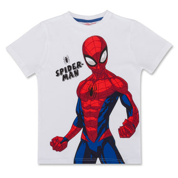 Pigiama corto bianco e blu da bambino con stampa Spiderman Marvel, Abbigliamento Sport, SKU c866000018, Immagine 0